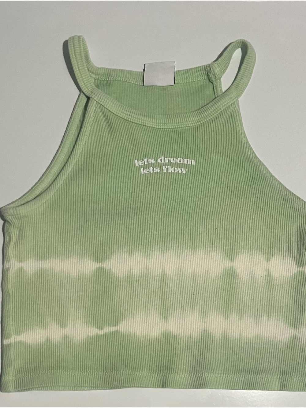 Zara Kids Light Green and White Tie-Dye Ribbed Tank Top